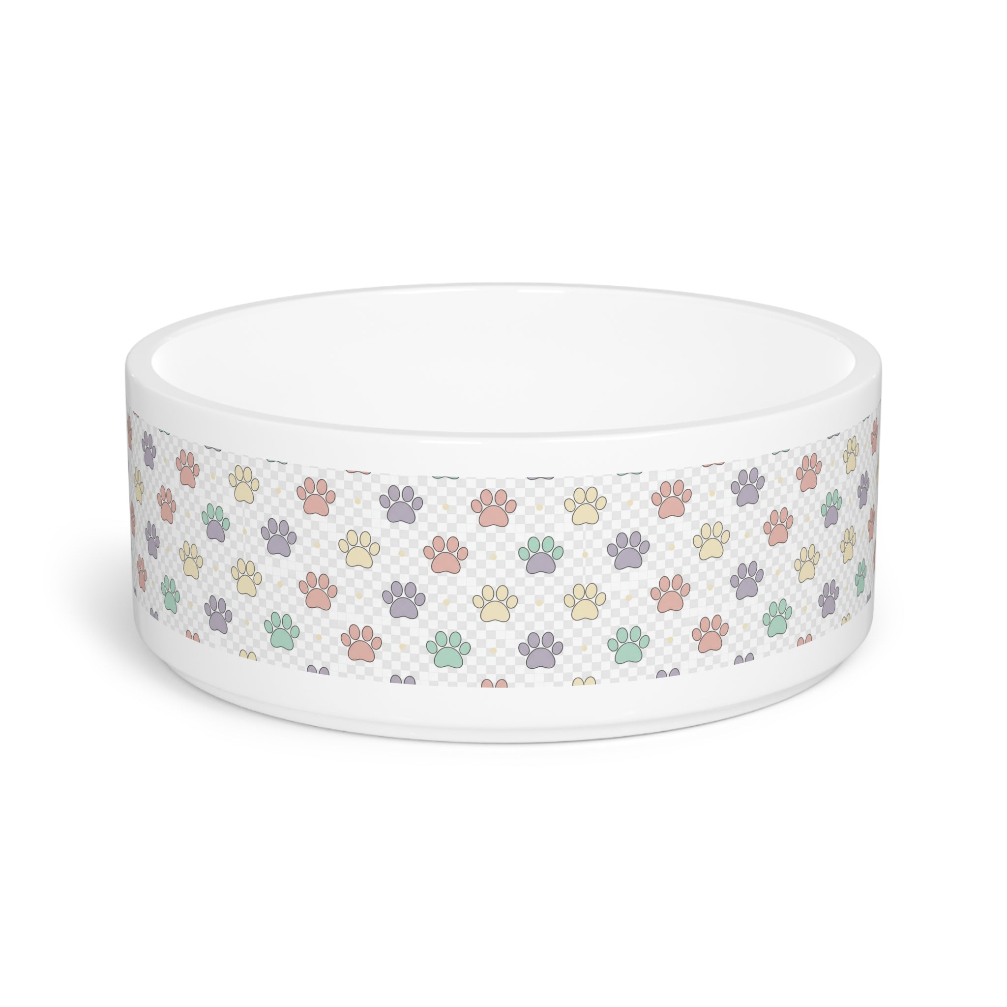 Pastel Paw Print Pet Bowl — Ceramic Dog & Cat Feeding Dish