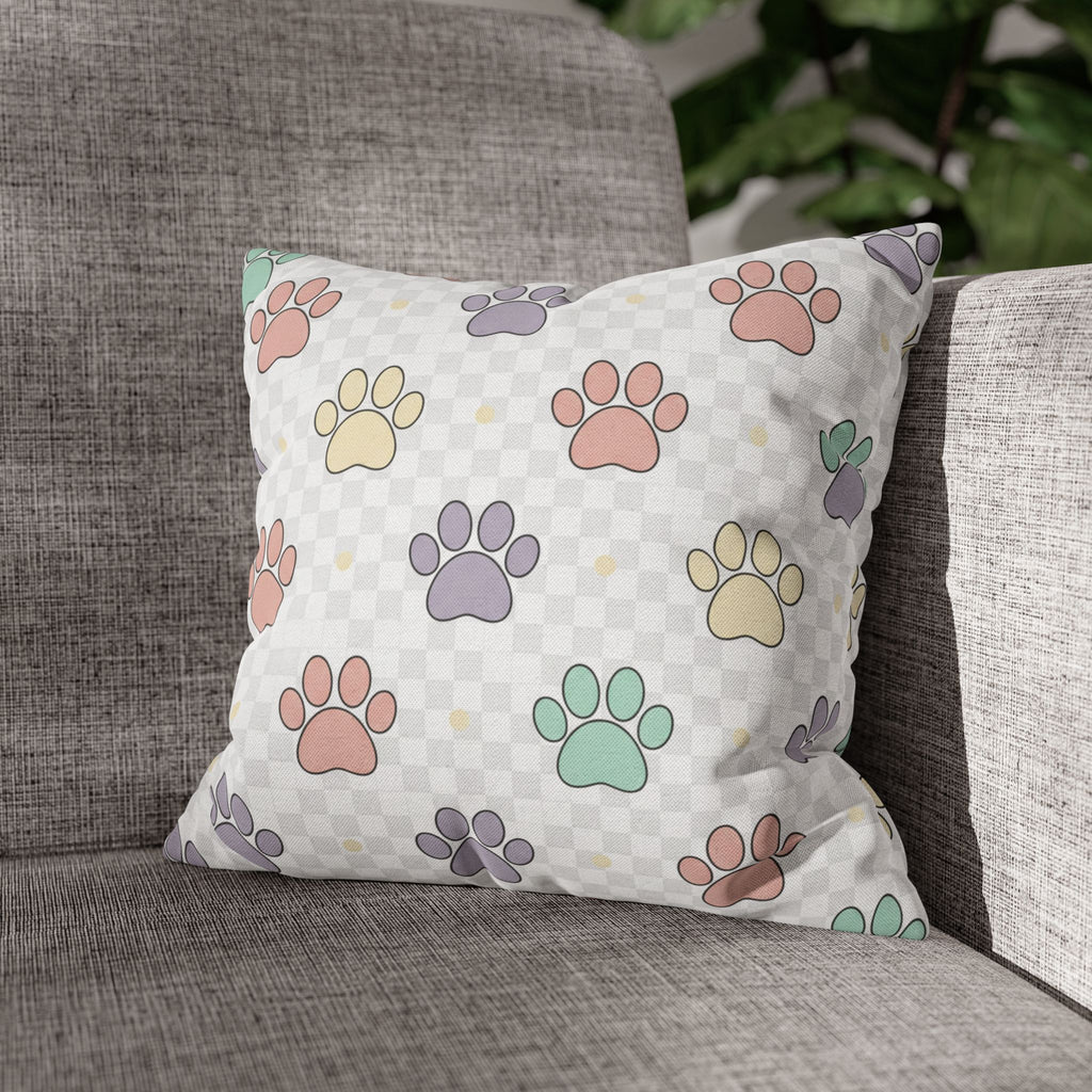 Paw Print Decorative Pillow Cover — Pastel Pet Pattern Square Pillowcase