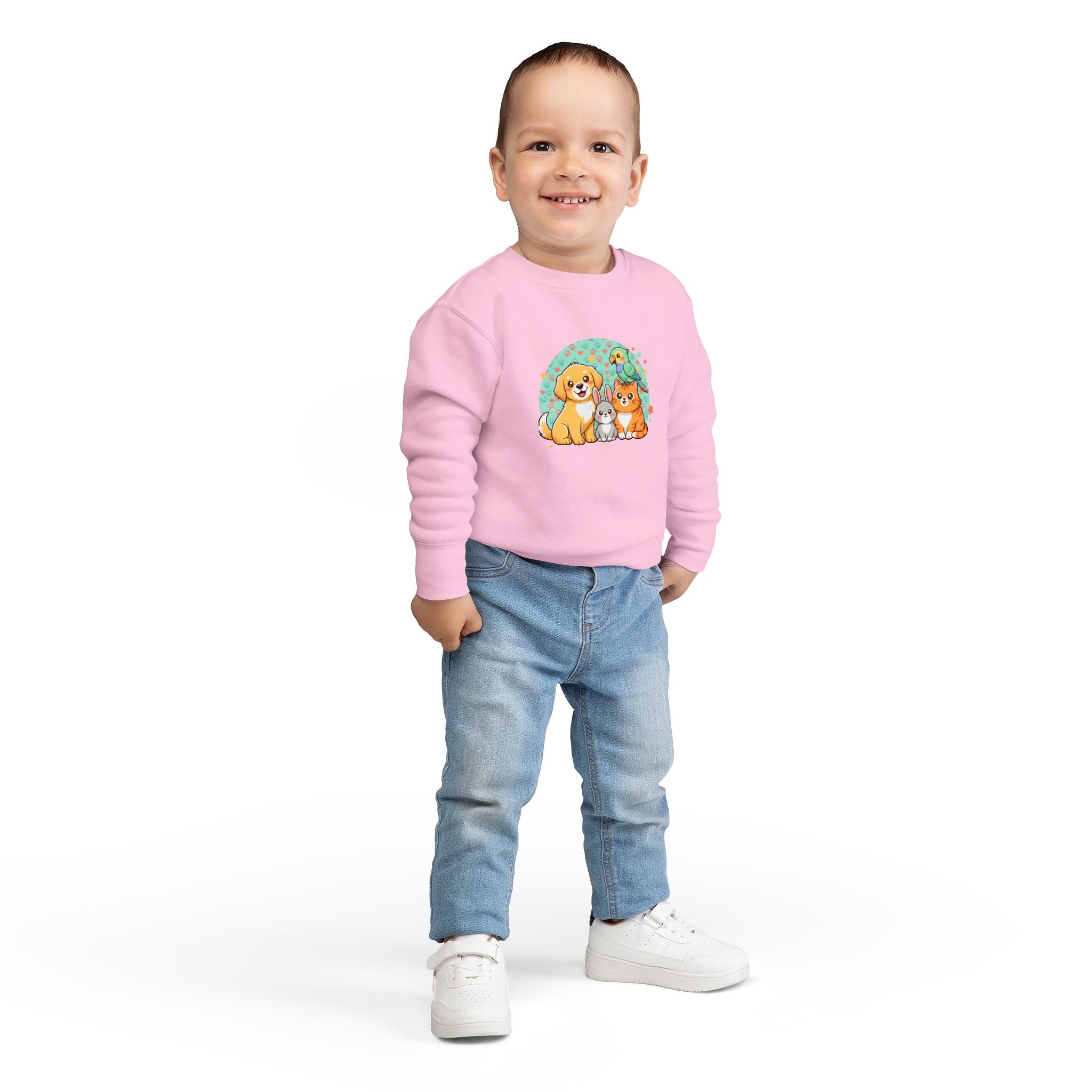 Toddler Sweatshirt — Cute Pets Crewneck for Kids (Dog, Cat & Bunny Graphic)
