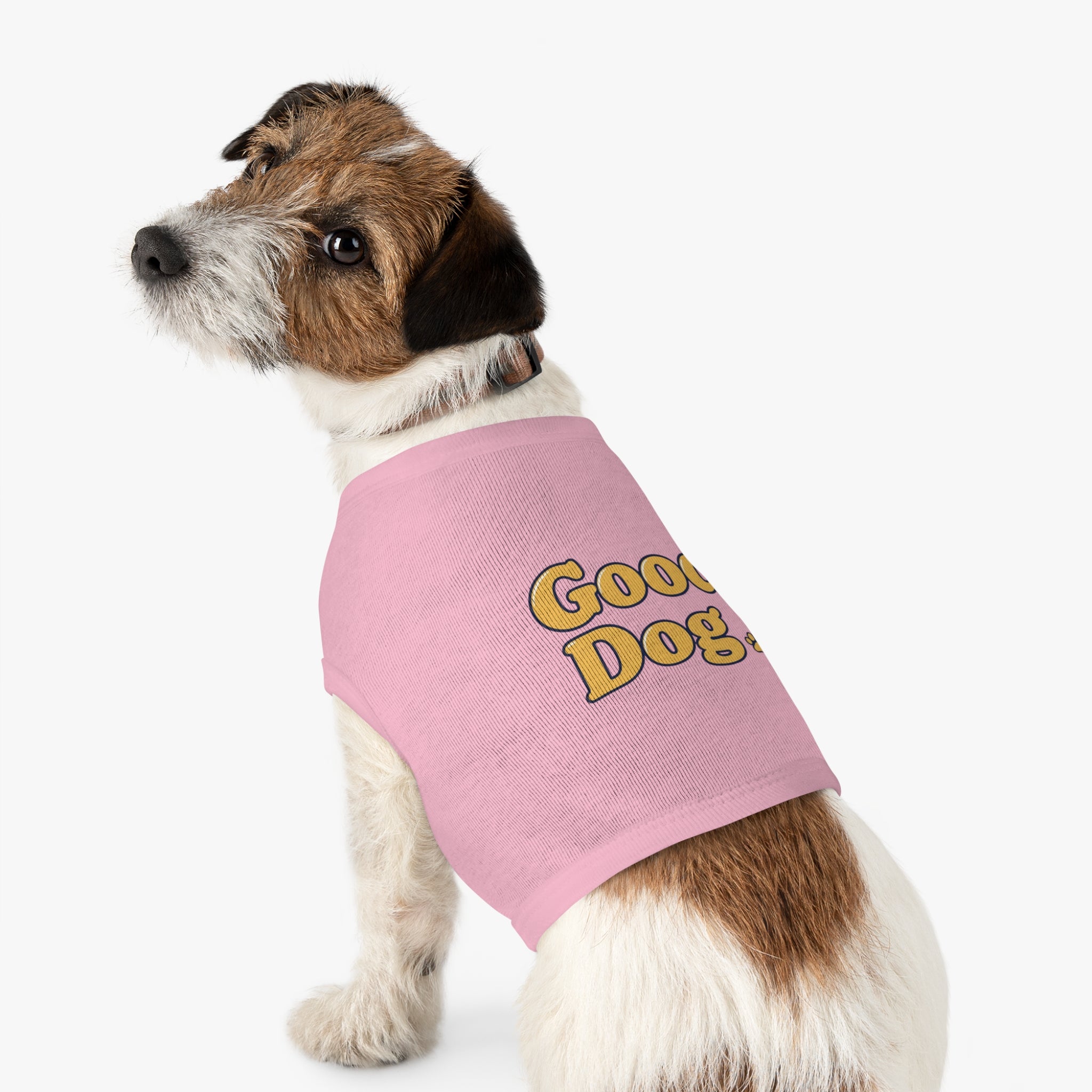 Good Dog Pet Tank Top — Grey Dog Shirt with Retro Yellow Text