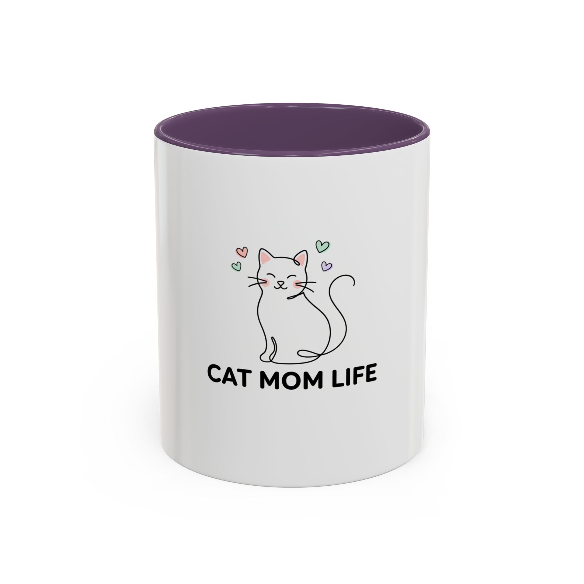 Cat Mom Life Accent Coffee Mug — Cute Cat Illustration Coffee Cup (11/15 oz)