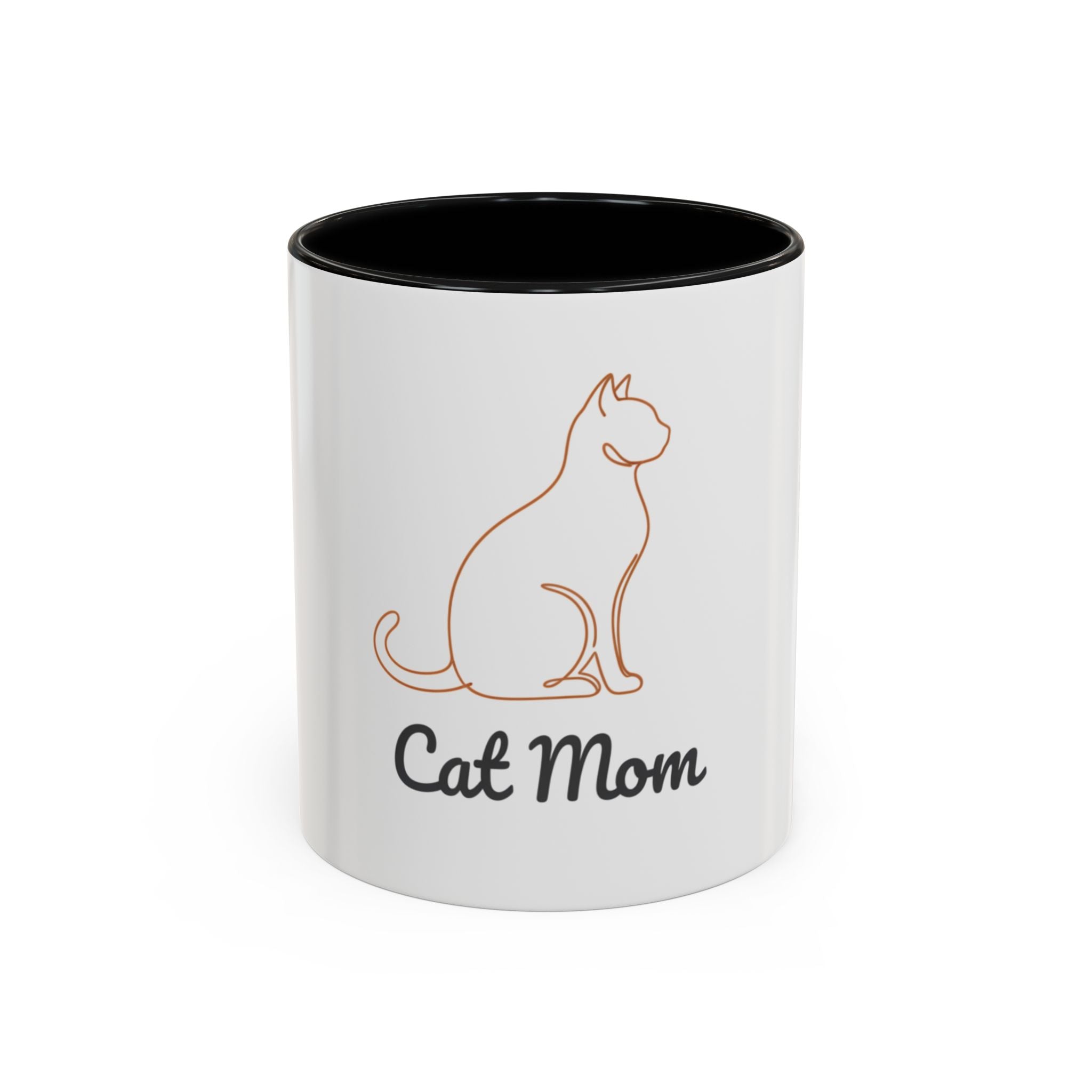 Cat Mom Accent Coffee Mug — 11/15oz Cat Lover Ceramic Mug (Black Interior & Handle)