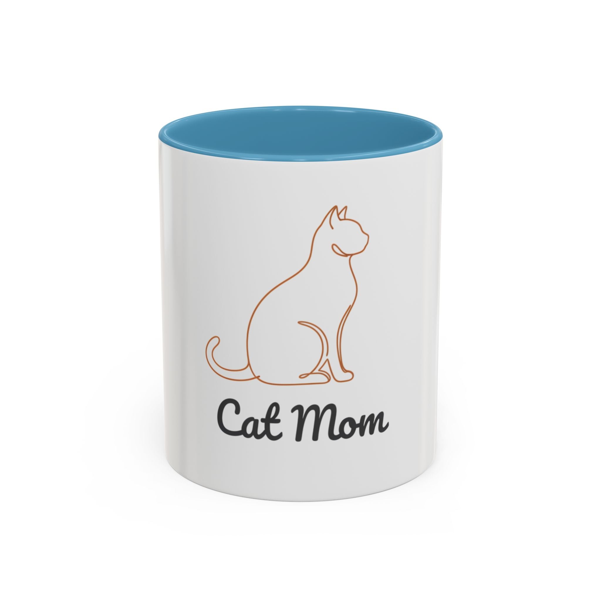 Cat Mom Accent Coffee Mug — 11/15oz Cat Lover Ceramic Mug (Black Interior & Handle)