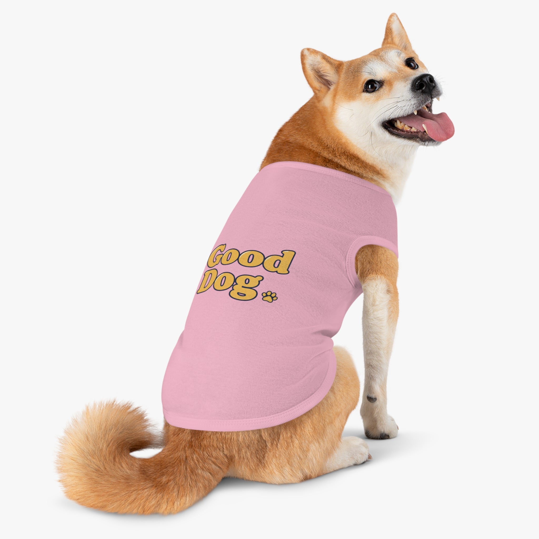 Good Dog Pet Tank Top — Grey Dog Shirt with Retro Yellow Text