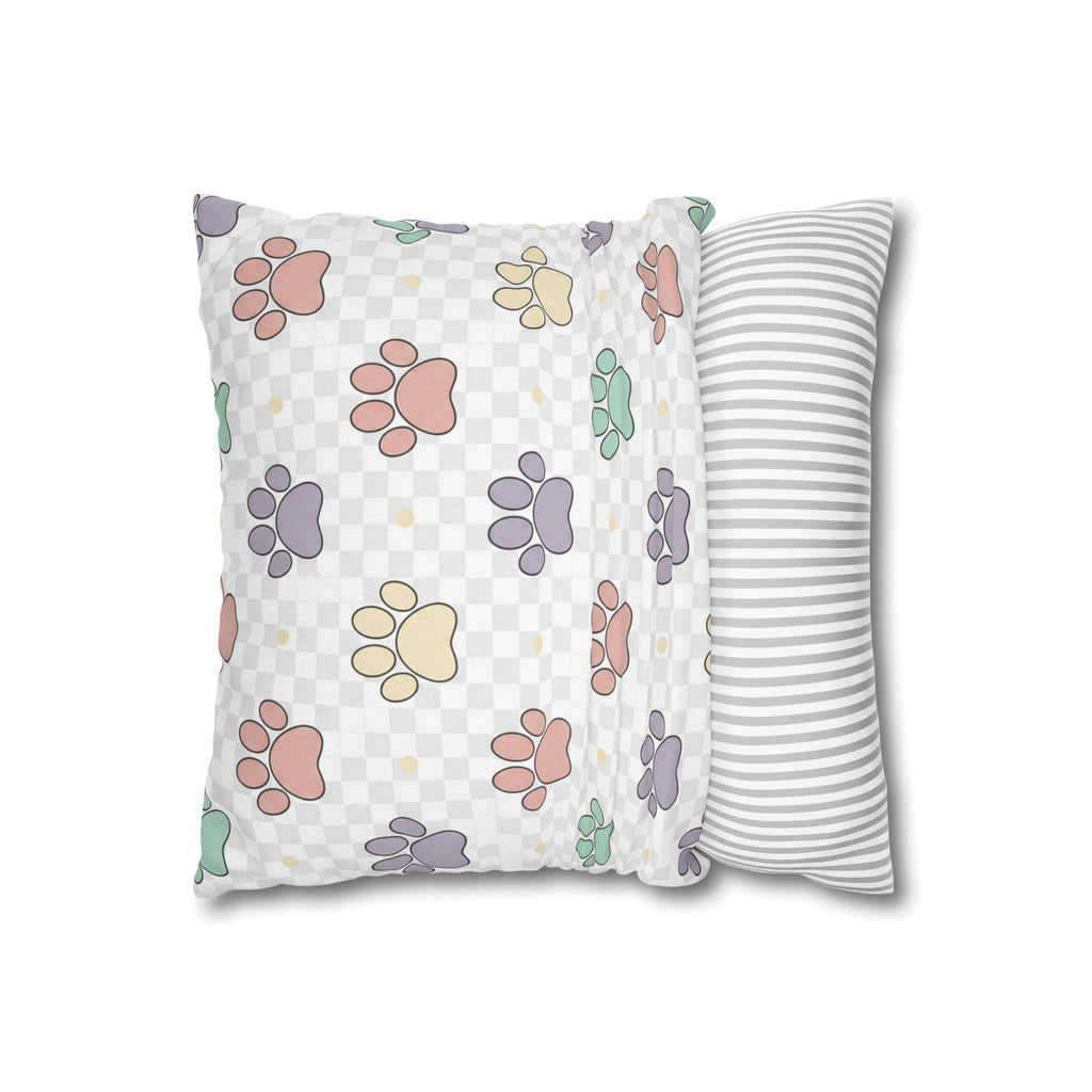 Paw Print Decorative Pillow Cover — Pastel Pet Pattern Square Pillowcase