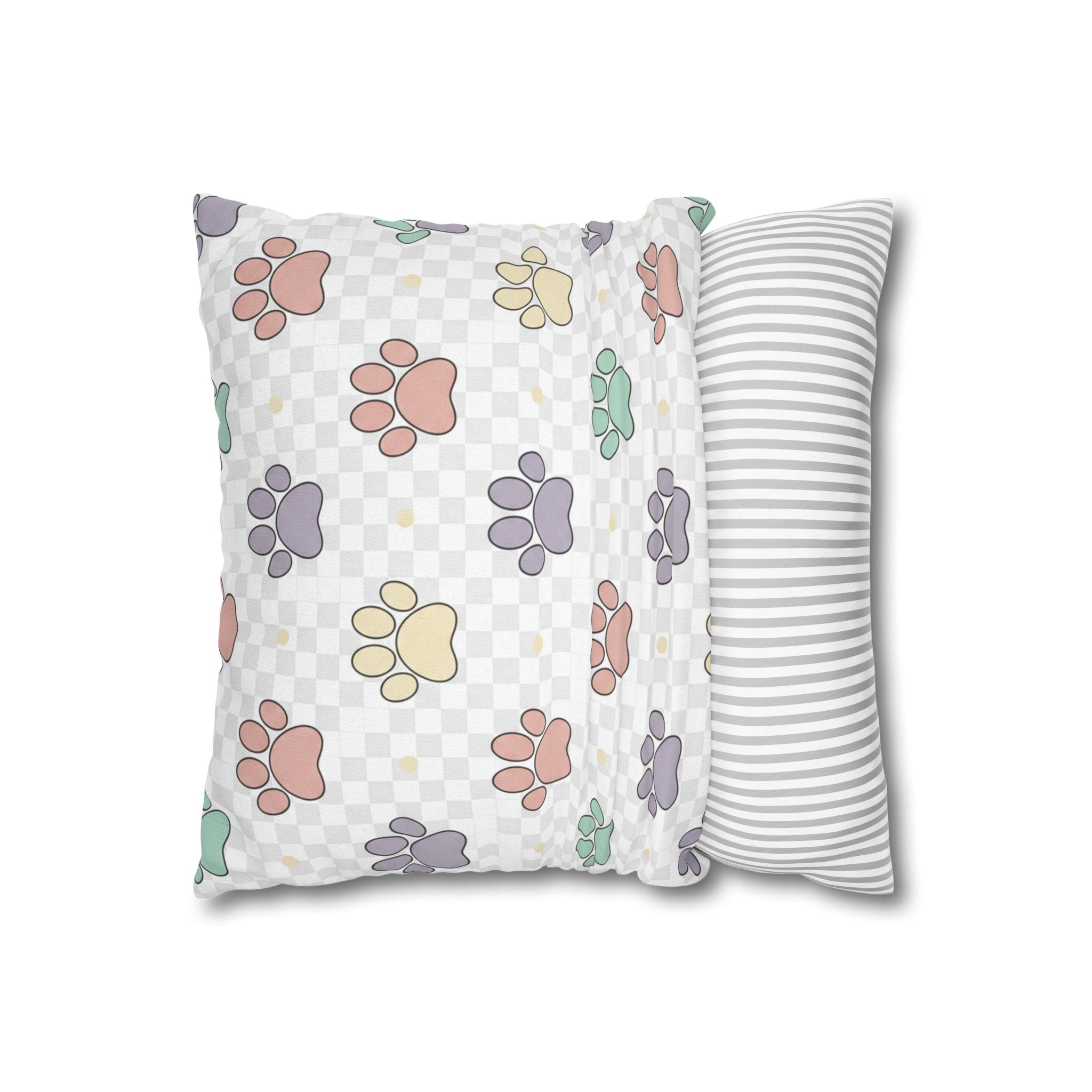 Paw Print Decorative Pillow Cover — Pastel Pet Pattern Square Pillowcase