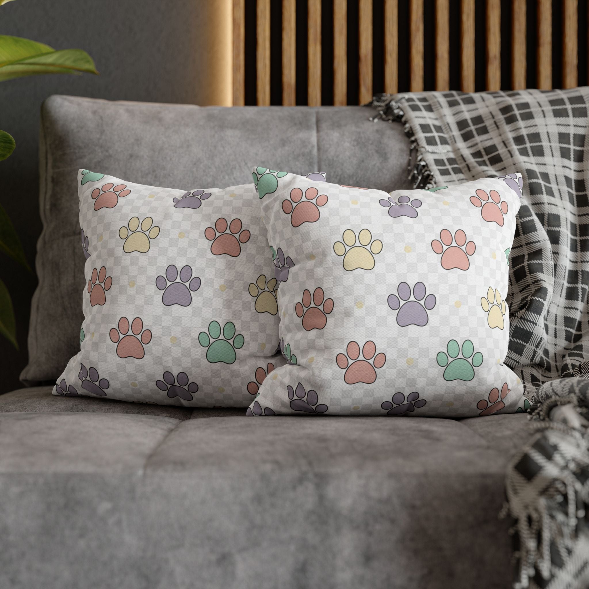 Paw Print Decorative Pillow Cover — Pastel Pet Pattern Square Pillowcase