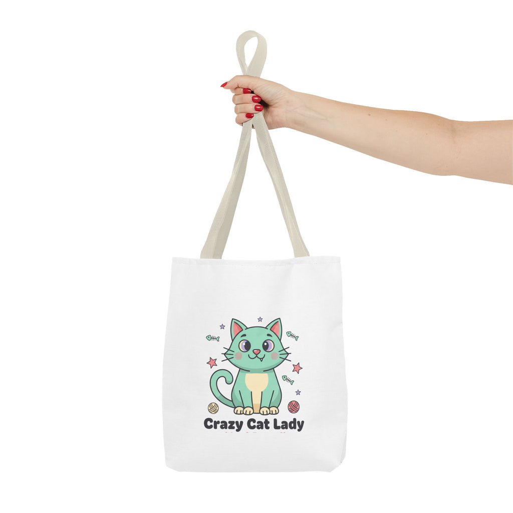 Crazy Cat Lady Tote Bag — Cute Cartoon Cat All-Over Print