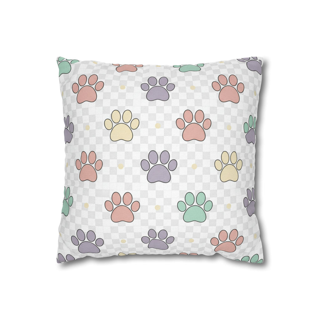 Paw Print Decorative Pillow Cover — Pastel Pet Pattern Square Pillowcase
