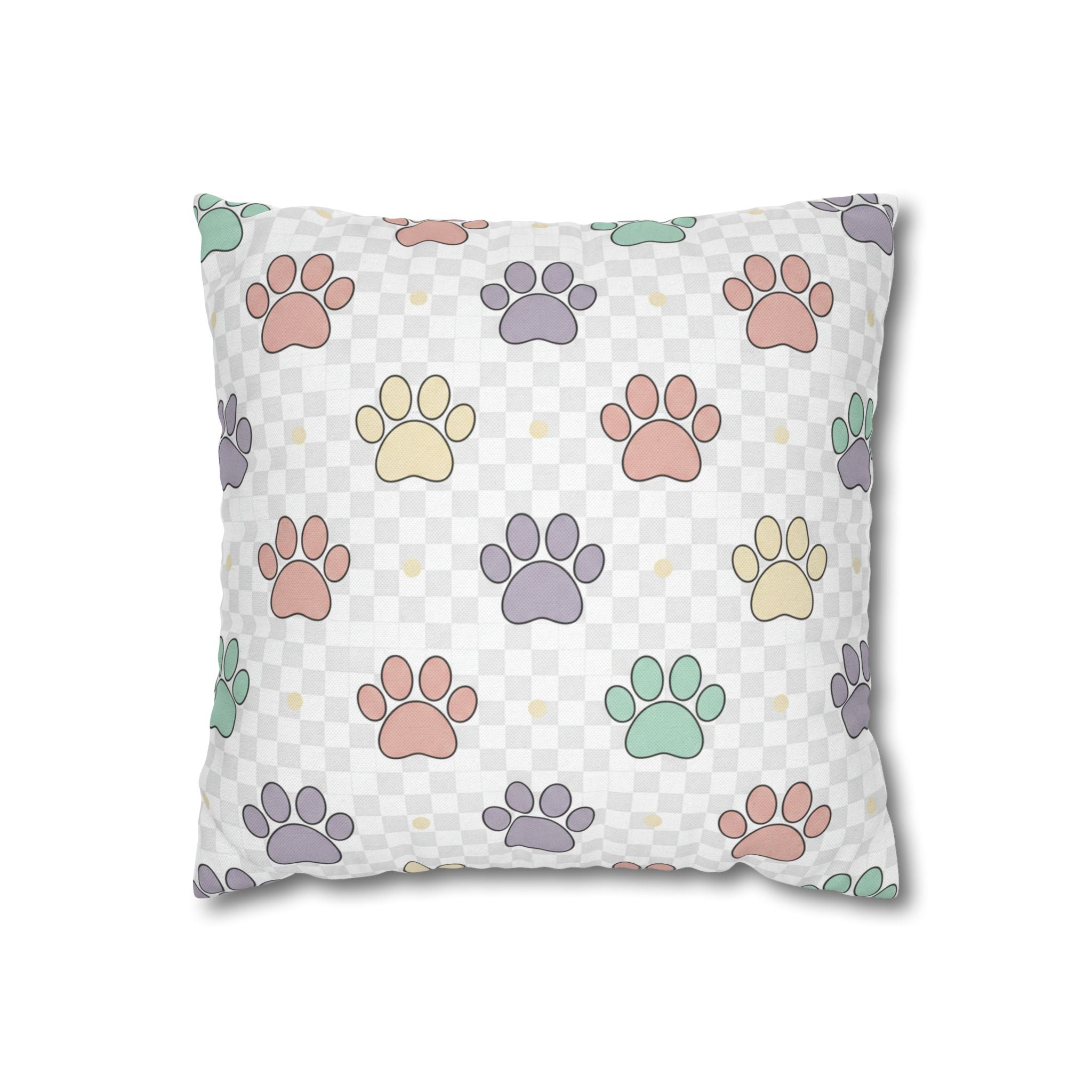 Paw Print Decorative Pillow Cover — Pastel Pet Pattern Square Pillowcase