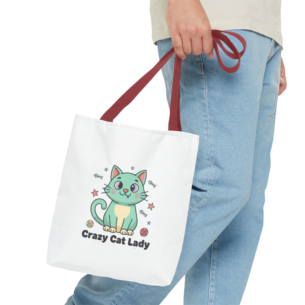 Crazy Cat Lady Tote Bag — Cute Cartoon Cat All-Over Print