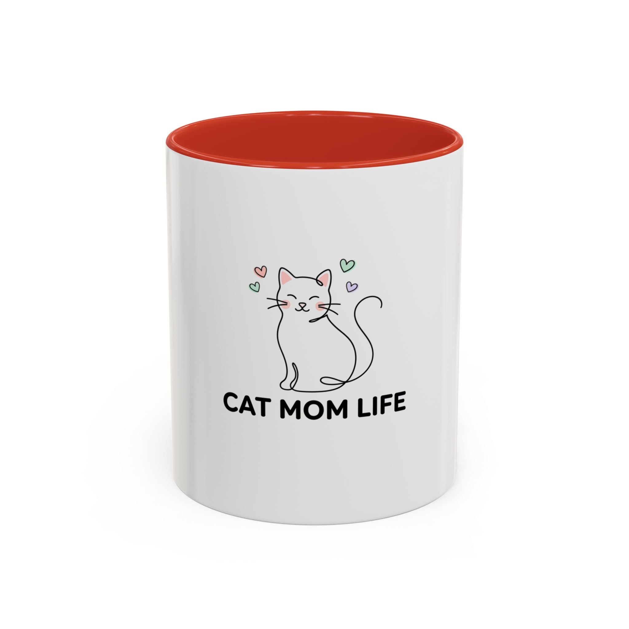 Cat Mom Life Accent Coffee Mug — Cute Cat Illustration Coffee Cup (11/15 oz)