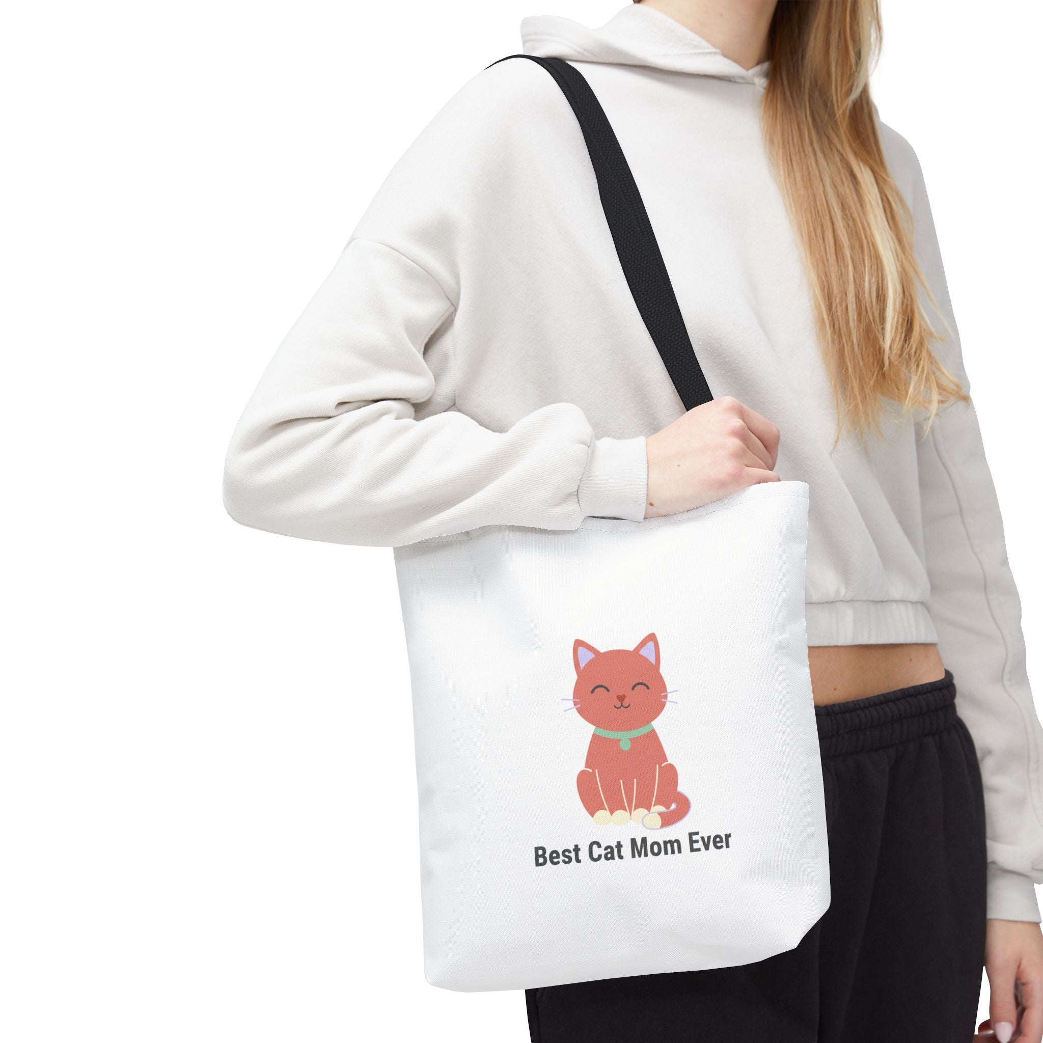 Best Cat Mom Ever Tote Bag — Cute Cat Graphic Canvas Tote for Cat Lovers
