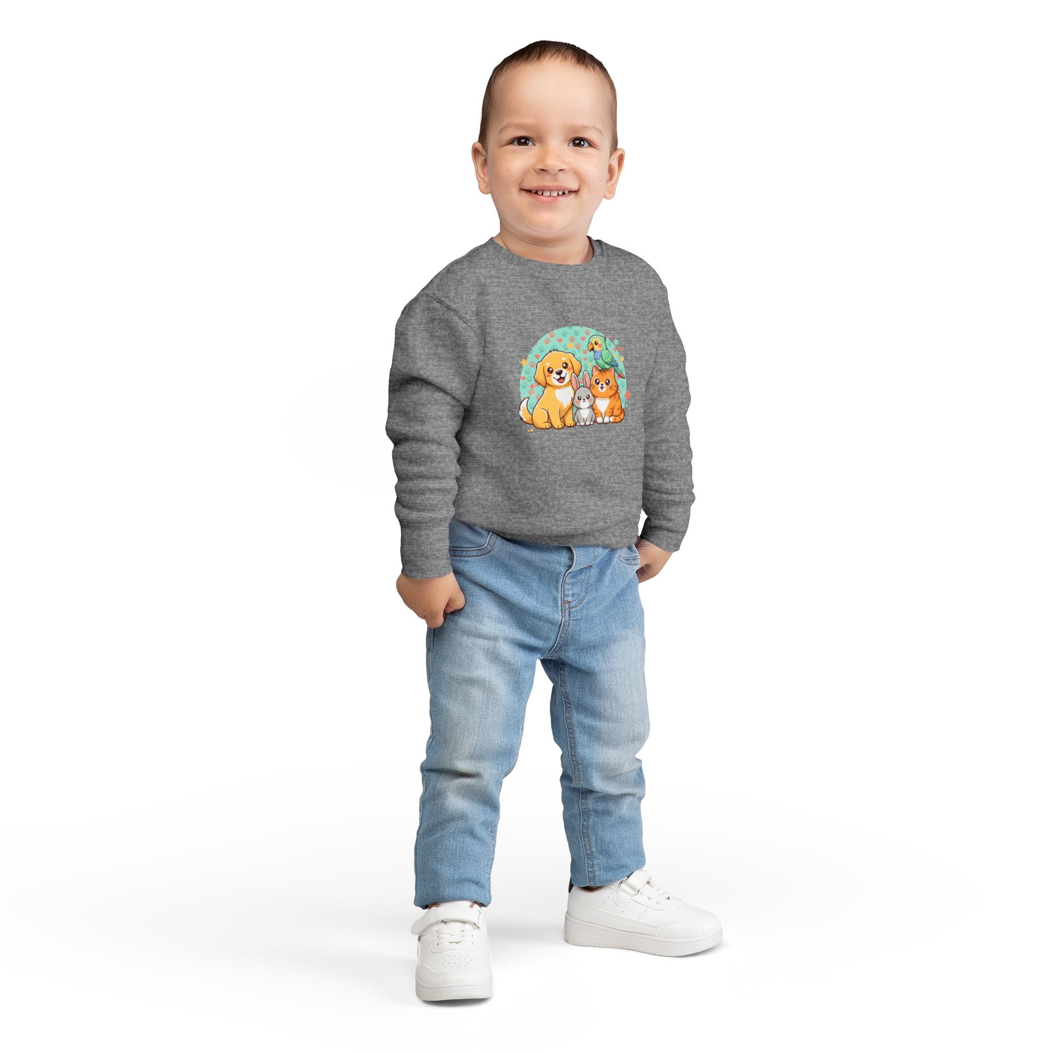 Toddler Sweatshirt — Cute Pets Crewneck for Kids (Dog, Cat & Bunny Graphic)