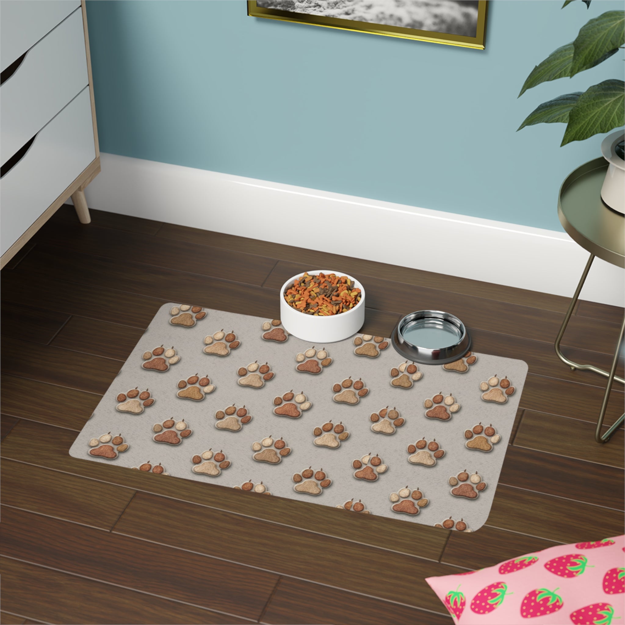 Paw Print Pet Food Mat (12x18) — Non-Slip Feeding Mat for Dogs & Cats