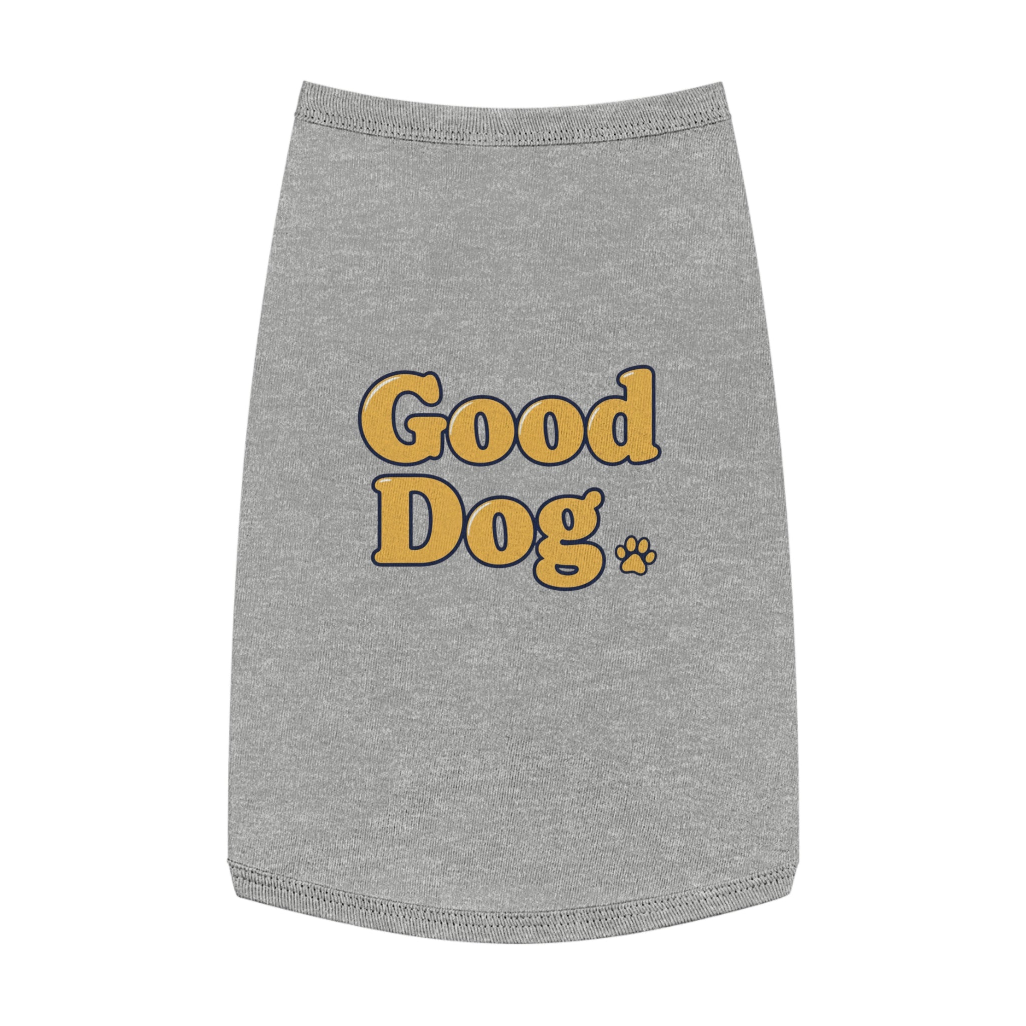 Good Dog Pet Tank Top — Grey Dog Shirt with Retro Yellow Text