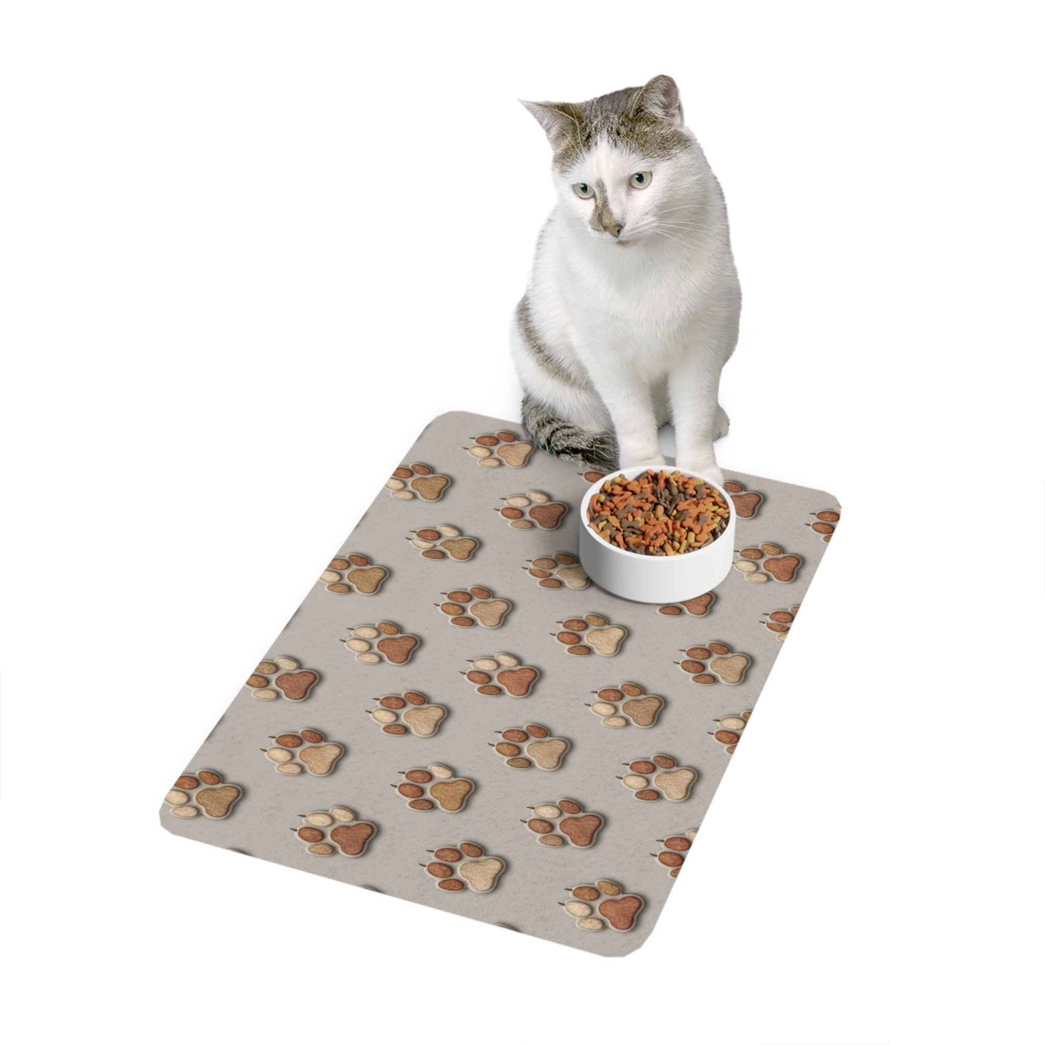 Paw Print Pet Food Mat (12x18) — Non-Slip Feeding Mat for Dogs & Cats