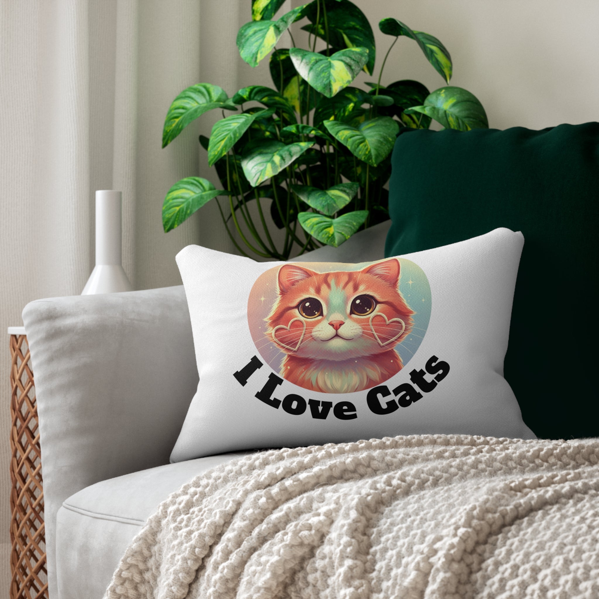 Lumbar Pillow — I Love Cats Cute Retro Cat Face Throw Pillow