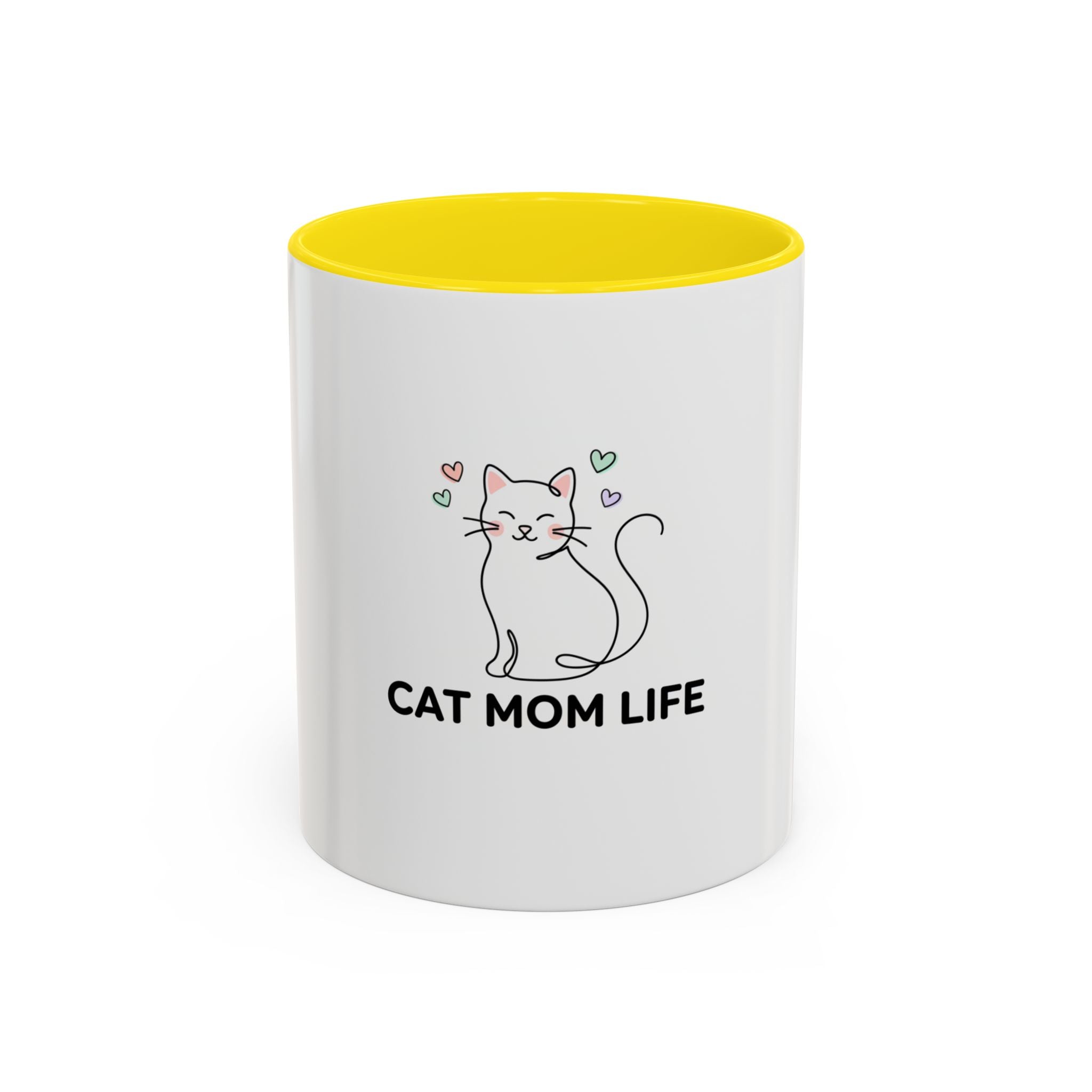 Cat Mom Life Accent Coffee Mug — Cute Cat Illustration Coffee Cup (11/15 oz)